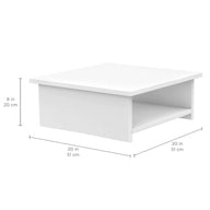 The Echo Side Table by Ledge Lounger is a white wooden riser, 8 inches tall and 20 inches long and wide, featuring a minimalistic design with a rectangular base and an open shelf perfect for patio essentials.