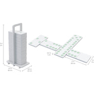 Ledge Loungers Dominoes set features a towering stack of rectangular tiles, resembling giant dominoes, that stands 20.5in tall and is 14in wide and deep. Each high-quality tile in the lawn game set measures 11in long, 5in wide, and 0.5in thick.