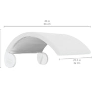 The Ledge Lounger Signature Chair Shade is a white, curved retractable sunshade ideal for your vehicle or tanning ledge. Measuring 26 x 20.5 x 11, it provides optimal sun protection.