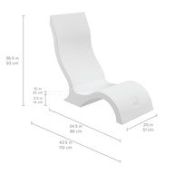 The Signature Chair by Ledge Lounger is a sleek, modern white lounge chair with a curved design and durable build. Perfect for poolside seating, it measures 36.5 high, 43.5 long, and 20 wide with a seat height of 10, making it a minimalist piece that complements contemporary interiors effortlessly.