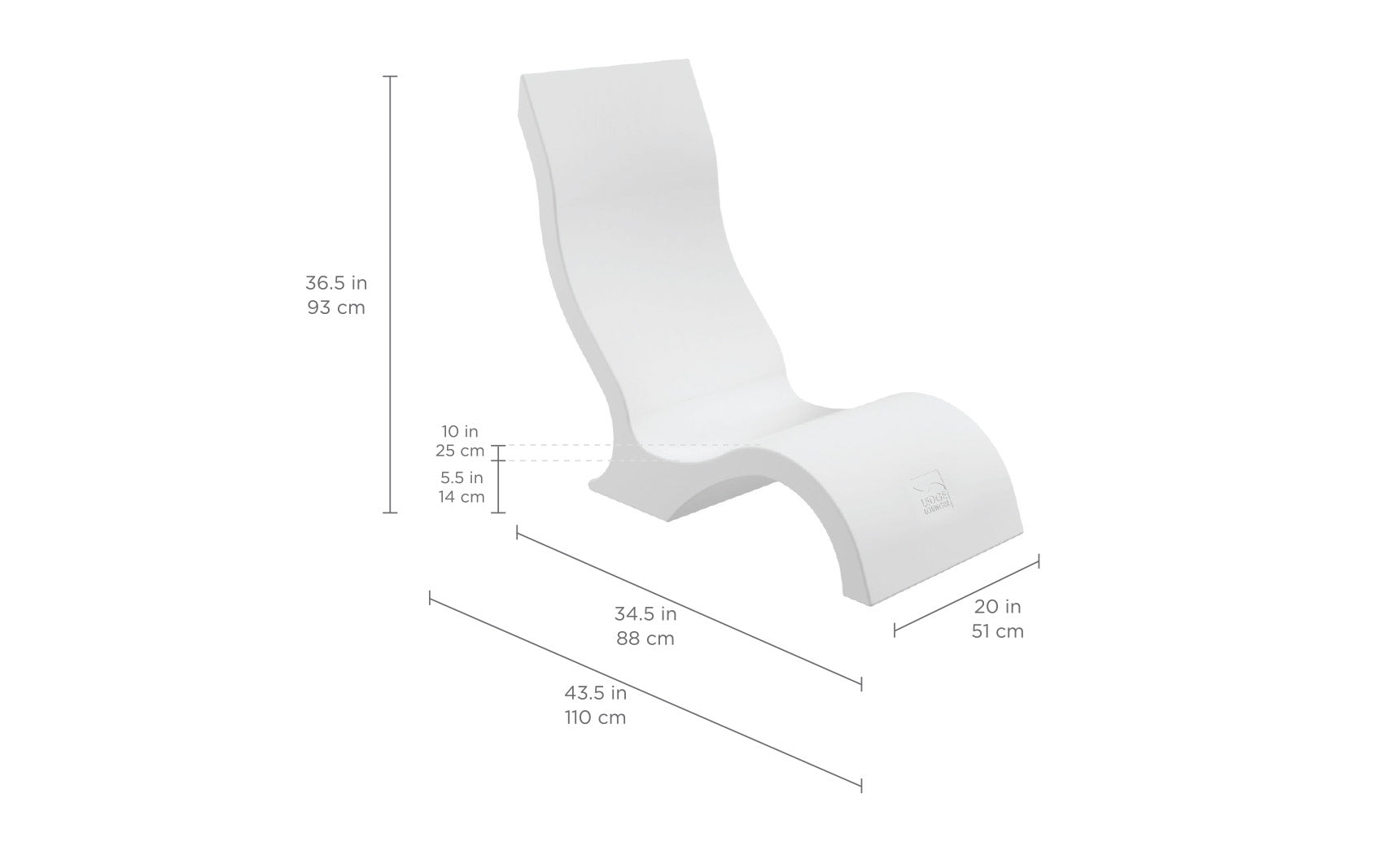 The Signature Chair by Ledge Lounger is a sleek, modern white lounge chair with a curved design and durable build. Perfect for poolside seating, it measures 36.5 high, 43.5 long, and 20 wide with a seat height of 10, making it a minimalist piece that complements contemporary interiors effortlessly.