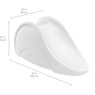 Experience the thrill of the Ledge Lounger Signature Slide, a spacious white pool slide with a smoothly curved design, measuring 55 inches in length and 27 inches in height—ideal for splash landings on your tanning ledge. Dimensions are elegantly showcased beside it.
