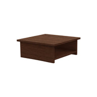 The Echo Side Table by Ledge Lounger is a small, square wooden stand with a dark brown finish. It has an open space underneath, offering a minimalist design ideal for supporting monitors or decorative items. Available as a final sale item.
