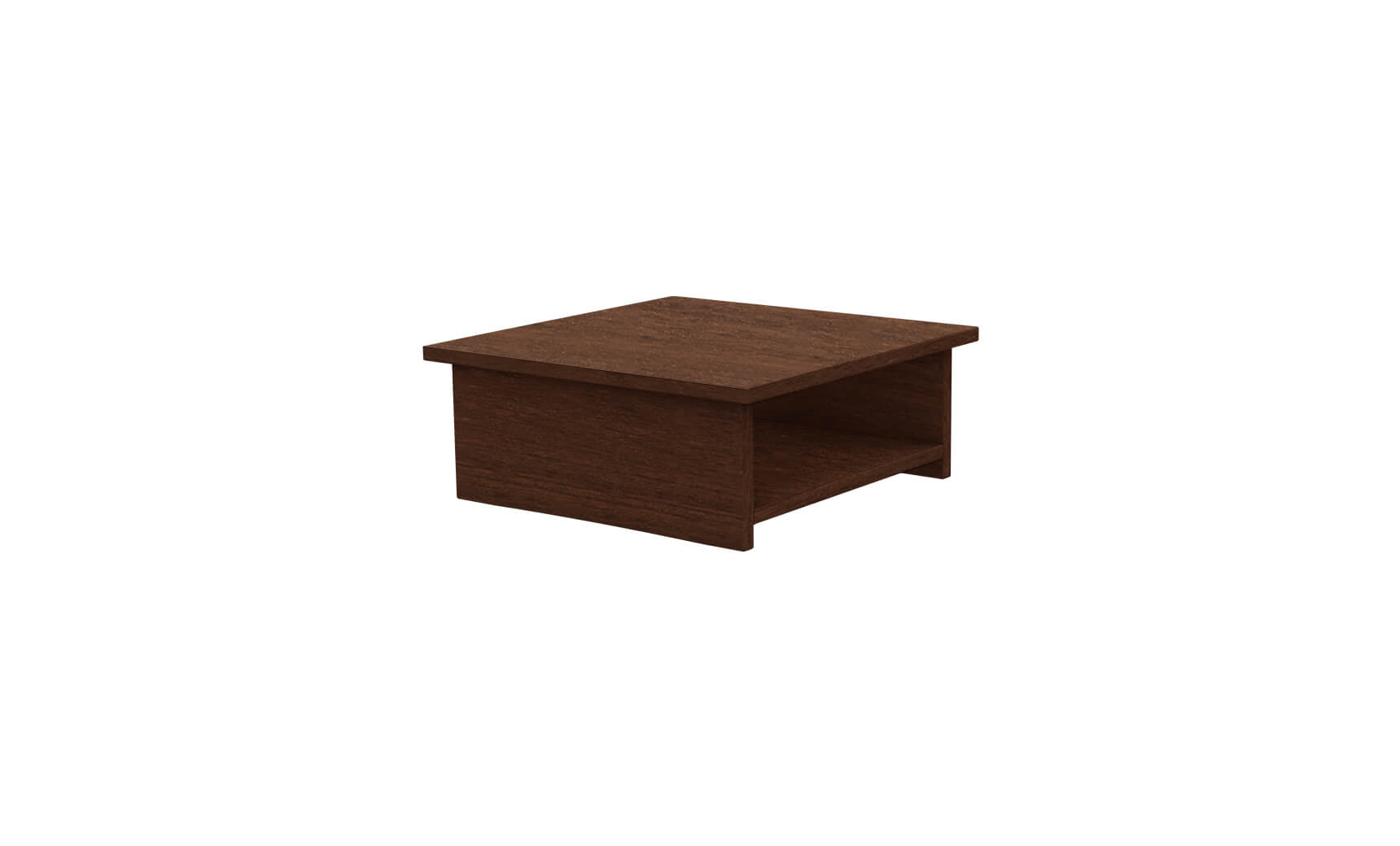 The Echo Side Table by Ledge Lounger is a small, square wooden stand with a dark brown finish. It has an open space underneath, offering a minimalist design ideal for supporting monitors or decorative items. Available as a final sale item.