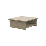 The Echo Side Table by Ledge Lounger is a modern, square wooden coffee table with a light brown finish and a lower shelf, perfect for a living room or office setting. (Final Sale).