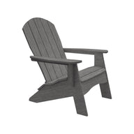 The Legacy Adirondack by Ledge Lounger is a gray chair featuring a slatted backrest and wide armrests, angled slightly to the right. Ideal for patio gatherings, it stands out beautifully against a pristine white background.