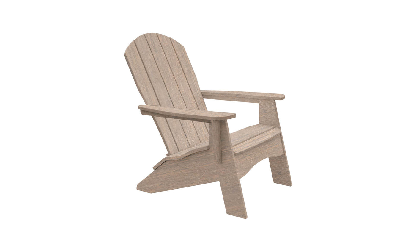 The Legacy Adirondack by Ledge Lounger is a wooden chair ideal for patio gatherings, featuring a slatted back, an angled seat for relaxation, and wide armrests. This sophisticated outdoor furniture piece is beautifully displayed on a plain white background.