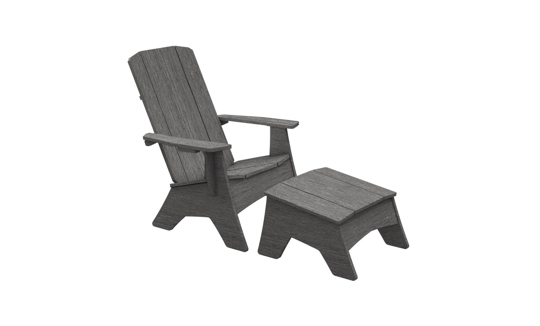 The Ledge Lounger dark gray Adirondack chair and Mainstay Adirondack Ottoman are ideal for a patio. Crafted from high-quality materials, the chair has wide armrests and a slanted back for relaxation, while the simple ottoman complements its elegance.
