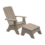 The Mainstay Adirondack Ottoman by Ledge Lounger pairs perfectly with a wooden Adirondack chair to enhance any patio with rustic charm, featuring a slanted backrest and wide armrests on the chair and offering comfort through its low, rectangular design.