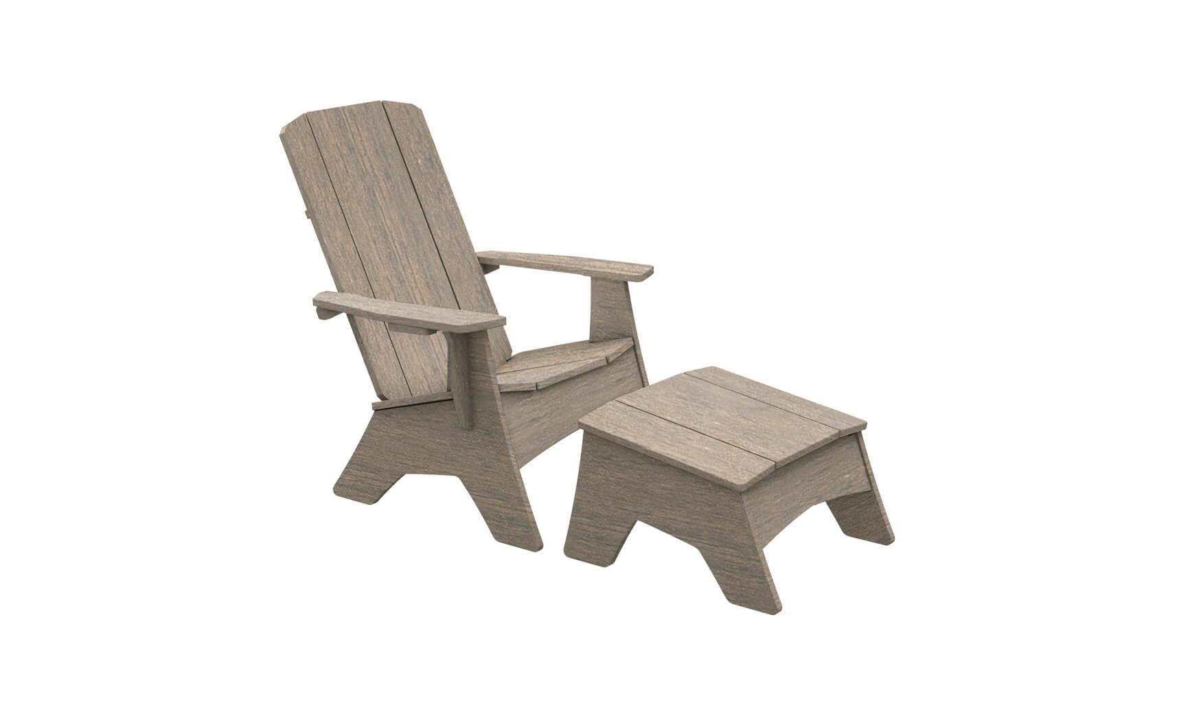 The Mainstay Adirondack Ottoman by Ledge Lounger pairs perfectly with a wooden Adirondack chair to enhance any patio with rustic charm, featuring a slanted backrest and wide armrests on the chair and offering comfort through its low, rectangular design.