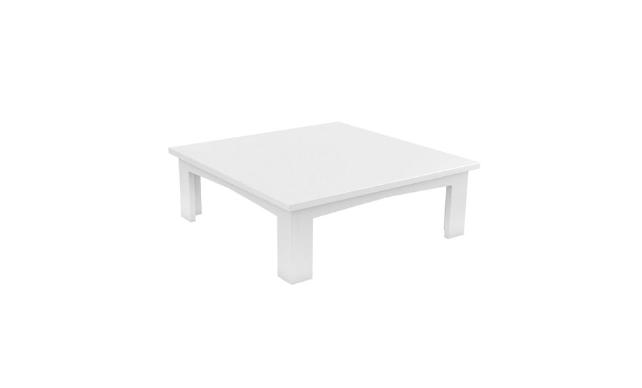 Introducing the Mainstay Square Coffee Table by Ledge Lounger: a simple, white table with clean lines and sturdy legs, perfect for any setting.