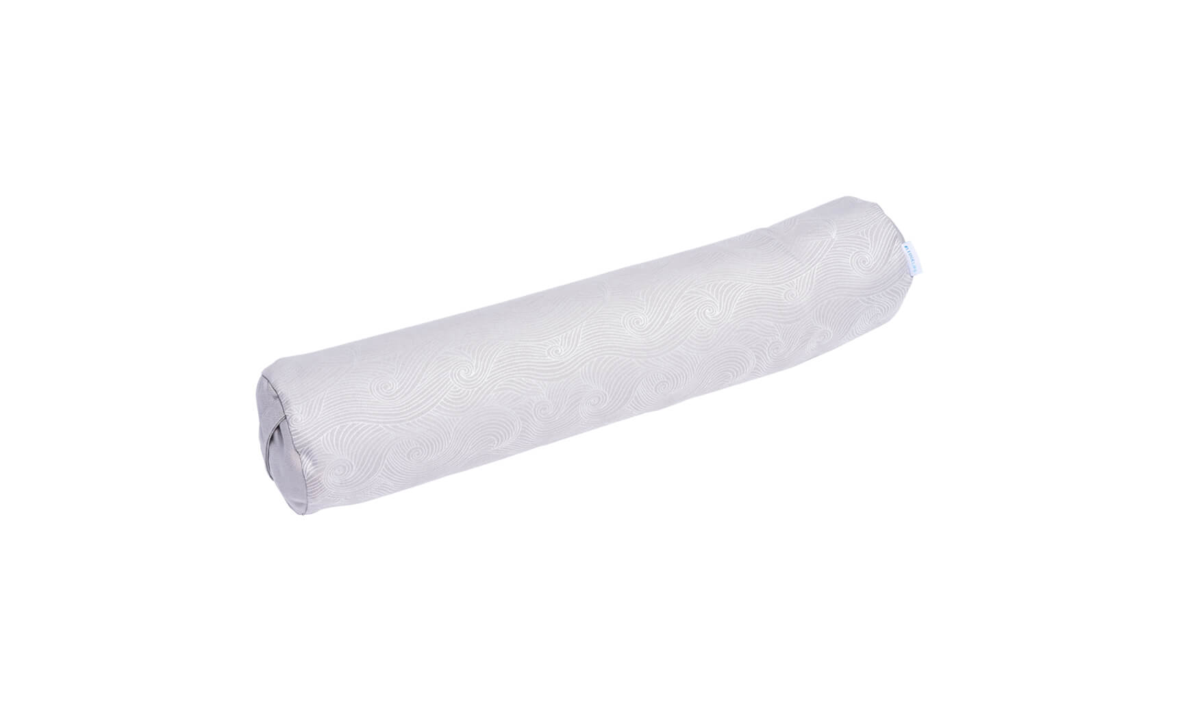 The Ledge Lounger Laze Doodle bolster pillow features a light gray pattern on smooth fabric, elegantly showcased against a plain white background to reveal its full cylindrical shape.
