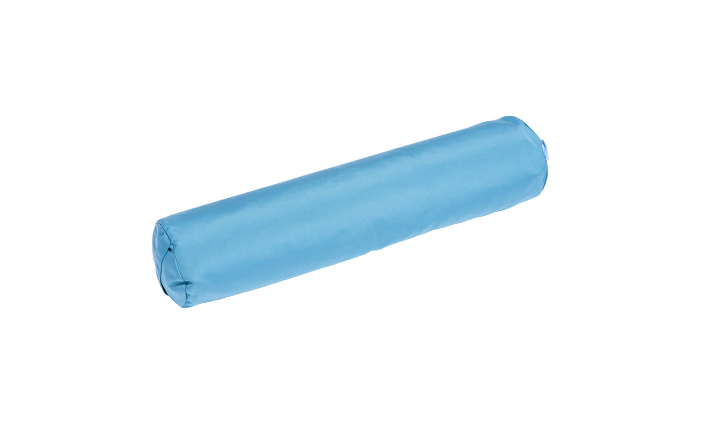 The Laze Doodle by Ledge Lounger is a cylindrical, light blue bolster pillow with a smooth texture, set against a white background.