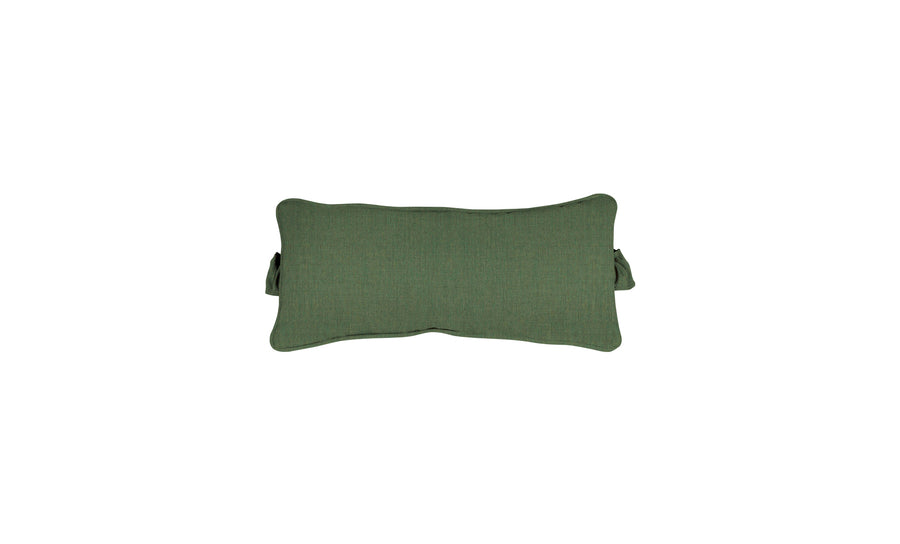 The Signature Headrest Pillow by Ledge Lounger is a rectangular green cushion with a subtle texture and two dark green side straps, set against a white background.
