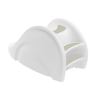 The Ledge Lounger Signature Slide is a chic and functional poolside accessory with a modern, white curved design featuring three arched slots for napkins. It enhances any table setting with elegance against a plain white background.
