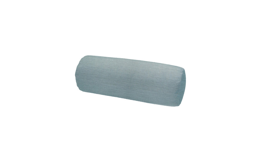 Displayed on a plain white background, the light blue cylindrical Round Bolster Throw Pillow by Ledge Lounger features a smooth fabric texture. As part of our customizable collection, it combines elegance and comfort to enhance any space.