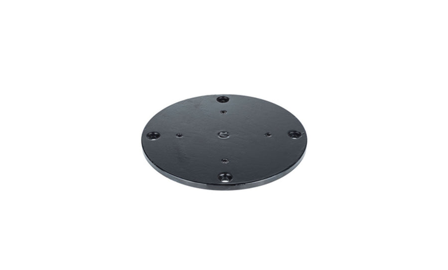A sleek, black Direct Surface Cantilever Mount by Ledge Lounger with multiple small holes graces the white background, evoking the sophisticated design of upscale outdoor dining.