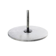 The Ledge Lounger Galvanized Steel Plate Stack Cantilever Base neatly supports a stack of sleek weight plates on a metal rod, set against a plain white background.