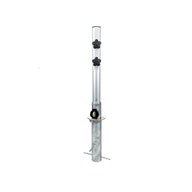 The Ledge Lounger In-Ground Umbrella Mount is a silver adjustable metal support rod for center pole umbrellas, featuring two black adjustment knobs and a cylindrical base with stabilizing rods. Its sophisticated design makes it perfect for blending into any outdoor setting.