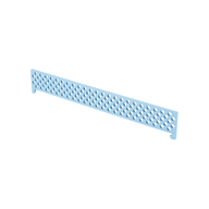 A light blue, rectangular plastic strip with evenly spaced circular holes, shown on a white background, recalls the modern design and sturdy construction of the Ledge Lounger Table Tennis Net.