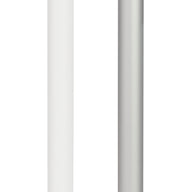 Two minimalist pencils stand vertically against a white background, one in crisp white and the other in metallic silver. Their sleek design echoes the sophistication of Ledge Loungers 6.5 Square Signature 360° Tilt Umbrella, combining simplicity with elegance.