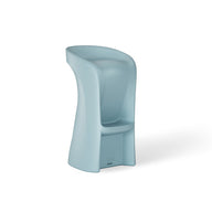 Introducing the Signature Barstool Bar Height by Ledge Lounger, a modern, light blue stool featuring a sleek curved backrest and minimal design. Its smooth molded plastic surface makes it ideal for contemporary interiors or poolside entertainment.
