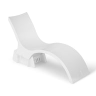 The Ledge Lounger Signature Chaise Deep with Riser is a modern white outdoor lounge chair featuring a curved, ergonomic design and raised backrest—ideal for relaxing on a sun shelf or tanning ledge. Made from durable smooth plastic.