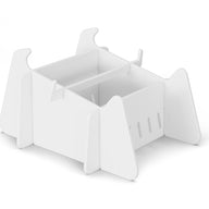 A white, minimalist, flat-pack organizer by Ledge Lounger with two compartments and rounded panels assembles from interlocking pieces—perfect for storing essentials on your Signature Chaise Deep Riser during outdoor days.