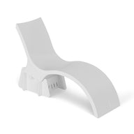 The Ledge Lounger Signature Chaise Deep with Tall Riser features a modern white plastic build, ergonomic curved design, and slotted base—ideal for relaxing on a tanning ledge or sun shelf against a plain white background.