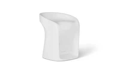 The Ledge Lounger Signature Barstool Counter Height is a modern white minimalist chair featuring a smooth, curved design with a hollow base and slightly rounded backrest, ideal for adding elegance to any contemporary space or pool bar setting.