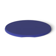 A matte-finished blue Signature Side Table Lid by Ledge Lounger is positioned centrally on a white background. It is circular with a small notch on one edge and casts a soft shadow to the right.