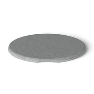 A round, gray stone with a smooth surface and slight indentation resembles the Signature Side Table Lid by Ledge Lounger, isolated against a white background.