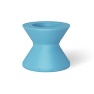 The Signature Tall Ice Bin Side Table by Ledge Lounger features a glossy blue, hourglass design with smooth surfaces on a white background. It serves as both a chic stool and stylish side table, ideal for modern spaces.