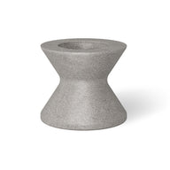 A gray, hourglass-shaped stone stool by Ledge Lounger is displayed on a plain white background. Similar to the Signature Tall Ice Bin Side Table, it has a textured surface with a circular top and bottom and an indented middle, ideal for enhancing your outdoor decor.