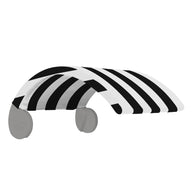 An artistic render of the Signature Chair Shade sunglasses by Ledge Lounger, showcasing black and white striped frames and temples on a pristine white background.