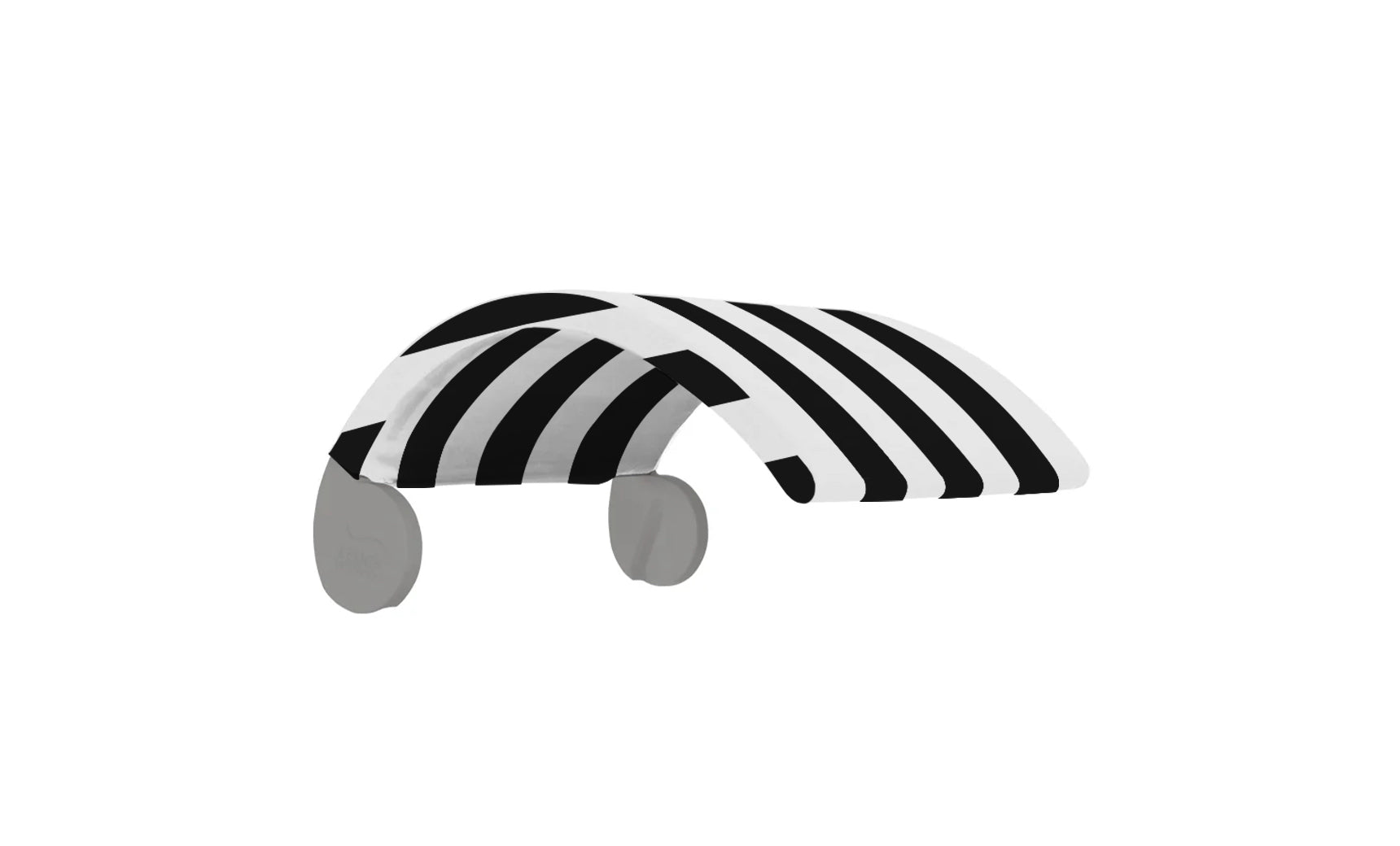 An artistic render of the Signature Chair Shade sunglasses by Ledge Lounger, showcasing black and white striped frames and temples on a pristine white background.