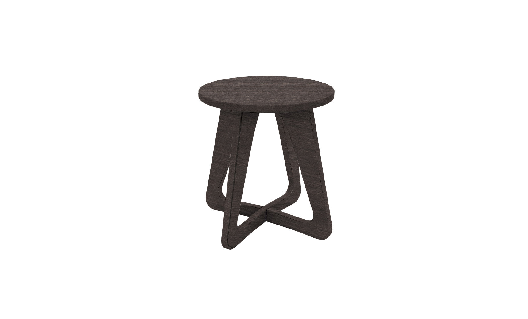 The Ledge Lounger Mainstay Stool boasts a dark wooden seat and a unique intertwined triangular base, making it an ideal patio piece to elevate any outdoor setting.