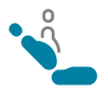 Icon of a person sitting back in a reclined position, receiving a massage from another person, represented in a minimalist style with blue and gray abstract shapes.