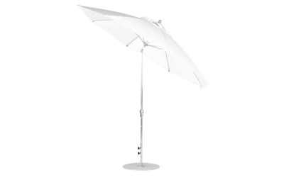 The Ledge Lounger Essential Fiberglass Umbrella - 11 Octagon Crank Auto Tilt features a sleek design with a tilting shade, an aluminum pole for adjustable angles, and marine-grade fabrics for durability.
