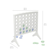 Enjoy outdoor fun with Ledge Loungers Four In A Row game, featuring large blue and green chips. The 34.5 x 33 x 14.4 grid is partly filled, while more chips lie around for your next strategic move.