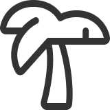 Simple black line drawing of a palm tree with a curved trunk and several fronds extending outward. The design is stylized and minimalistic, resembling an icon or symbol.