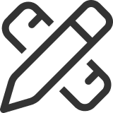 Icon of a pencil crossed with a ruler, typically symbolizing design or creativity, on a transparent background. Both the pencil and ruler are outlined in black.