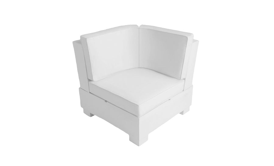 The Signature Sectional Corner by Ledge Lounger is a white, modern corner chair with plush cushions, ideal for a minimalist aesthetic. With clean lines, it elevates contemporary style, especially when paired with matching tables or ottomans against a plain white backdrop.