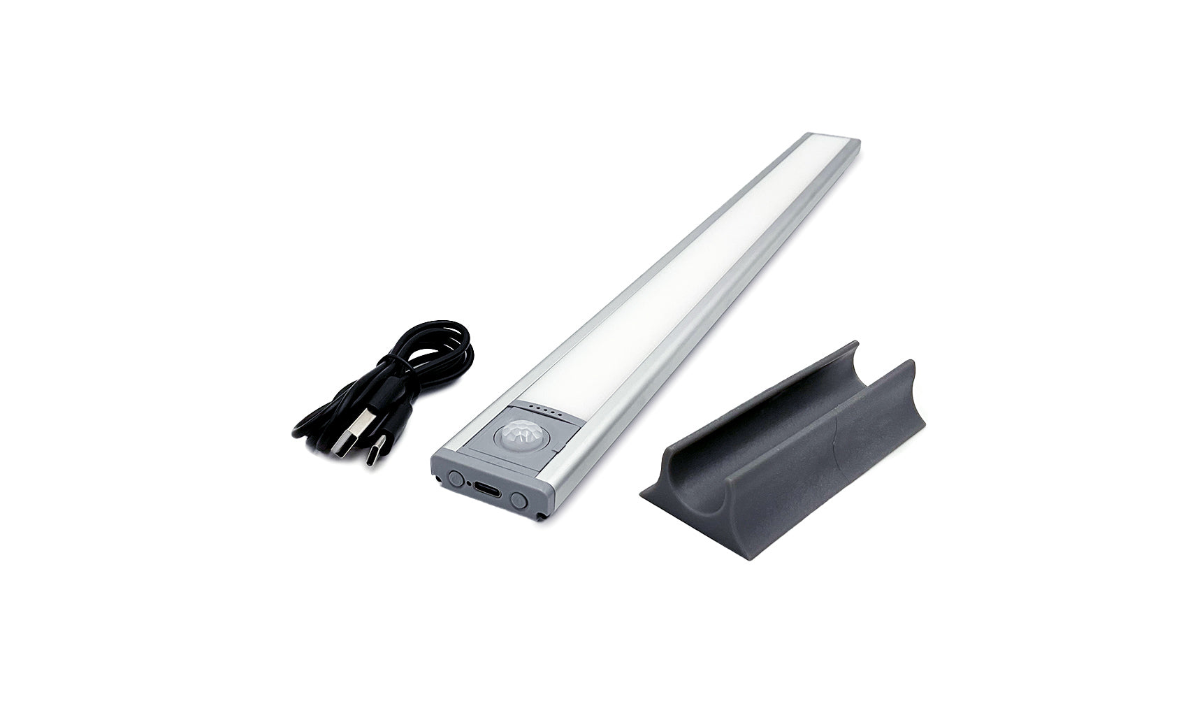 The Ledge Lounger Umbrella Light, with a gray end cap and black power cable, complements any outdoor setup. Its gray mounting bracket blends effortlessly against a white background, making it a perfect addition to your chic patio space.