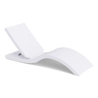 The Ledge Lounger Signature Adjustable Reclining Chaise is a modern, white, curved in-pool lounge chair with an adjustable backrest, ideal for relaxing on a sun shelf or tanning ledge. Shown set against a plain white background.