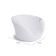 The Ledge Lounger Autograph Chaise Armrest Console features a modern, white, rounded design with a smooth surface. Dimensions: 22" wide x 15" deep.