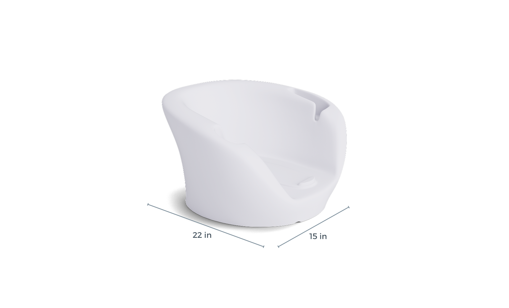 The Ledge Lounger Autograph Chaise Armrest Console features a modern, white, rounded design with a smooth surface. Dimensions: 22" wide x 15" deep.