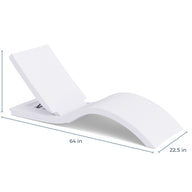 The Ledge Lounger Signature Adjustable Reclining Chaise is a white, modern in-pool lounge with an adjustable backrest, ideal for tanning ledges. Dimensions: 28.5" H x 64" L x 22.5" W.