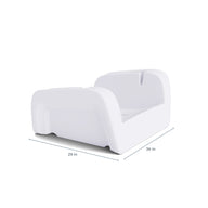 The Ledge Lounger Signature Chaise Armrest Console is shown angled on a plain white background, with 29-inch width and 36-inch length labeled, highlighting its sleek rounded edges and signature chaise-inspired design.