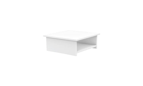 Introducing the Echo Side Table by Ledge Lounger, a must-have with its minimalistic design. This modern piece features a white wooden square top and an open shelf, ideal for any space. Displayed on a crisp white background to enhance its sleek elegance.